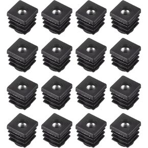 uxcell 16Pcs Inserts for Square Tubes with M6 Thread, for 0.59"x0.59" OD Square Tube, Square Black Plastic Plug Caster Insert Chair End Caps Furniture Leg Plug