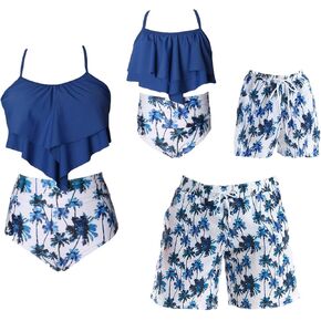 Family Swimsuits Matching Set Summer Beach Palm Bathing Suits