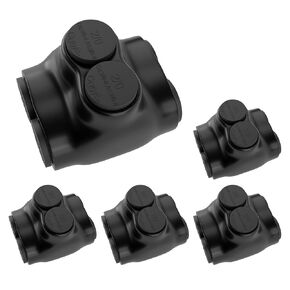 5 Pcs - Insulated Wire Connectors Multi Tap Connector Dual Entry Electrical Power Connector Black Cable Connectors 2 Port Wire Connectors (2/0-6AWG Wire Range, 3/16" Allen Hex)