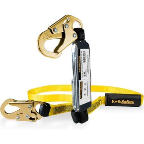 KwikSafety - Charlotte, NC - TAIPAN 6’ Single Leg Flat Safety Lanyard [1 PACK] External Shock Absorber ANSI Tested OSHA Compliant Fall Restraint Protection Equipment Construction PPE Roofing Gear