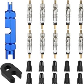 22 قطعة مجموعة Presta Valve Core ، Core Presta Bicycle Valve Core مع 10 أغطية Core Core و 1 مفصلية وجع و 1 سبيكة الإزالة الأساسية للدراجة الصمام بديل الأساسي لإطارات الدراجة MTB بلا أنابيب