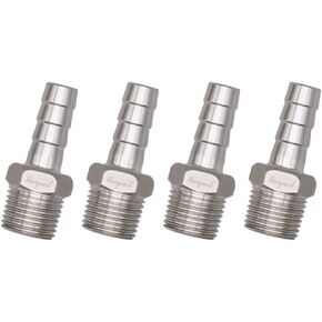 Stainless Steel 304 NPT 1/2 male thread to 1/2 Inch barb O.D. Hose Barb Fitting，Adapter for Water Fuel Air Pipeline Connection (Pack of 4)
