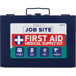 Metal Case First Aid Kit for Job Site & Contractors - OSHA Compliant, Heavy Duty Case for Work Trucks, Fleet, Renovation, Industrial, and Construction- 200 Piece Wall Mount First Aid Kit