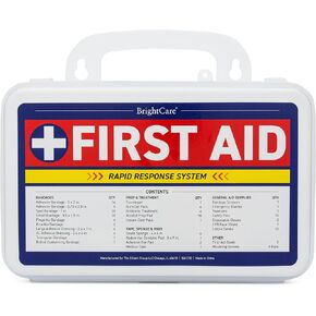 First Aid Kit - Wall Mount Back Option, 130 Pieces, Durable Hard Case with Carrying Handle - First Aid Kit for Office, Home, School, Car, Hiking, Camping – by BrightCare