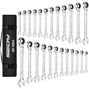 Ratchet Wrench Set Metric Standard: 24-Piece Combination Ratcheting Wrenches Set, Sturdy Chrome Vanadium Steel Construction, Metric & SAE, 8-19mm 1/4-7/8, 72-Tooth Precision Mechanic Tool Kit