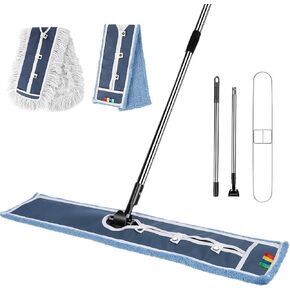 MASTERTOP Industrial Mop, Extra Large Floor Mop with Microfiber & Cotton Pad, Heavy Duty Flat Mop Commercial Dust Mop for Cleaning Office Garage Mall Hotel Home Floors
