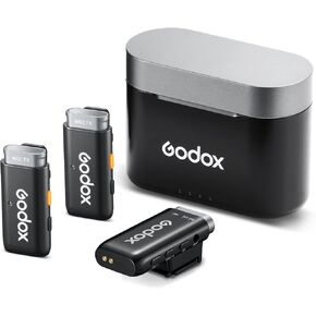 GODOX WEC-S Kit Wireless Lavalier Microphone, 8H Battery Life, Dual Channel 2.4G Wireless Mic, 656ft Range, Noise Cancelling with Charging Case,Mi Hotshoe Mount Receiver for Sony Camera