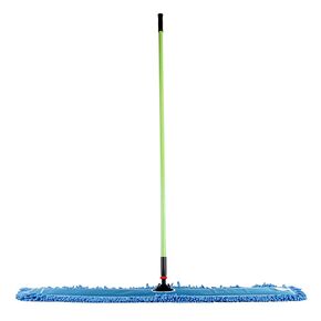 Clean Tek Professional 48.03 x 5 Inch Dry Floor Mop, 1 Reusable Dust Mop - 64-Inch Handle, Secure Attachment, Blue Microfiber Floor Mop, Machine Washable, for Cleaning Home Or Office - Restaurantware