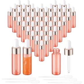 50Pcs 5ml Pink Mini Glass Dropper Bottles Essential Oil Dropper Bottles with 5 Plastic Droppers, Empty Tincture Bottles Sample Vials With Dropper for Liquid Perfume Cosmetic Travel