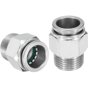 uxcell Push to Connect Fitting, 2 Pcs 304 Stainless Steel PC Male Straight 1/2" Tube OD x 3/8" NPT Thread Push to Connect Tube Fitting Pneumatic Push Lock Fitting