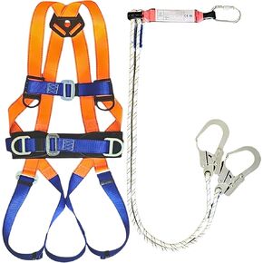 Safety Harness Fall Protection, Full Body Roofing Harness with Shock Absorbing Lanyard, Fall Protection Harness Kit, Construction Harness for Men