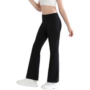 Angel season Girls Yoga Pants Kids Dance Flare Leggings High Waist Teens Active Leggings with Pockets Size 7-14 Years