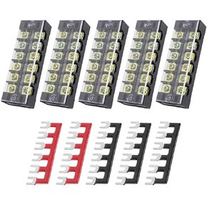BlueStars 5 Packs 6 Positions Terminal Strip Blocks 600V 25A with Cover and 5 Packs 400V 25A 6 Positions Pre-Insulated Terminals Barrier Strip Used for Home Electrical Project
