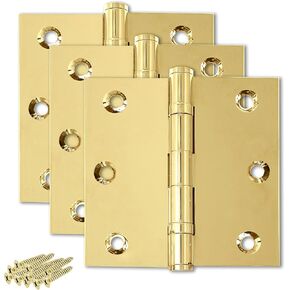 Solid Brass Door Hinge Heavy Duty Ball Bearing 3x3 Inch - Set of 2 Hinges (Antique Brass)