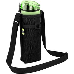 HOYDATE Water Bottle Holder with Adjustable Shoulder Strap Mesh Water Bottle Bag Water Bottle Carrier Bag Water Bottle Sleeve for Sports Gym Hiking Camping Cycling Commuting (Black)