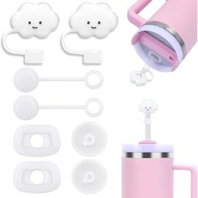 8pcs Stanley Spill Stopper for Stanley Cup 40oz/30oz H2.0, Silicone Spill Proof Stopper for Stanley 30oz With Clear Straw Topper, Cute Cloud Straw Covers