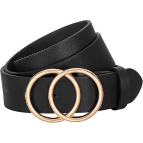 SANSTHS Womens Leopard Belt with Removable Gold Double Ring Buckle for Jeans