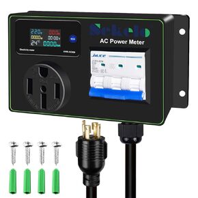 30A AC Power Meter, 240V Digital Multimeter Tester, NEMA L14-30P to NEMA 14-50R Outlet Monitor with 2FT 10AWG Cable and 50A Circuit Breaker, Real-Time Voltage, Current, Power, and Energy Monitoring