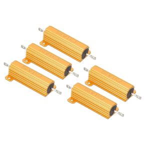 PATIKIL 50W 1000 Ohm Aluminum Shell Resistor, 5 Pack Aluminum Housing Resistor Housed Case Wirewound Resistors Screw Tap Power Resistor 5% Tolerance, Golden