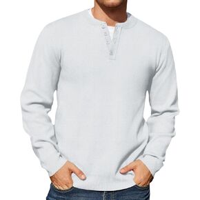 Men's Crewneck Sweatshirts Lightweight Soild Color Basic Pullover Casual Long Sleeve Henley Shirts
