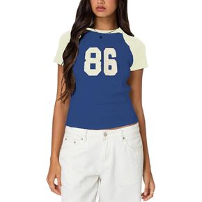 Womens Y2k Baby Tees Number 80 Shirts Slim Fitted Short Sleeve Girls Aesthetic Preppy Crop Tops Summer