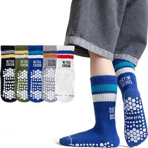 BINIDUCKLING 5 Pack Toddler & Kids Non Slip Athletic Crew Socks with Grips 1-12 Years