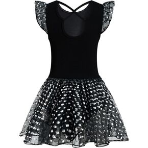 Girls' Flutter Sleeve Criss-Cross Back Dance Leotard with Dress Mouse Ear Cutout Back