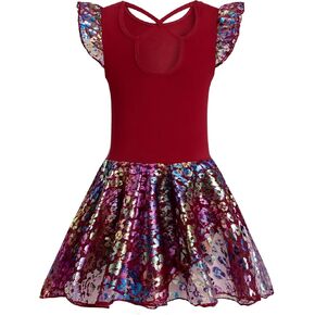 Girls' Flutter Sleeve Criss-Cross Back Dance Leotard with Dress Mouse Ear Cutout Back in Kuwait