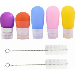 5 Pack Squeeze Salad Dressing Bottles with Cleaning Brush,Portable Sauce Containers,Bottle Condiment Bottles,Leakproof Food Storage Bottles,5 Colors,1.3oz and 2 oz