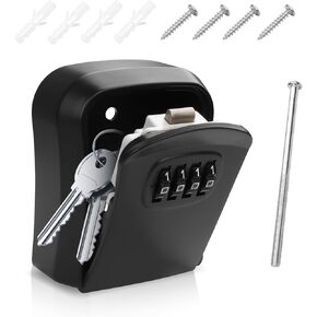YAODHAOD Key Lock Box Wall Mounted,4 Digit Combination Weatherproof Lockbox for Outside House,Key Safe Storage Security Lock Box Resettable Code for Home,Garage, Office,Garage Key (Black)