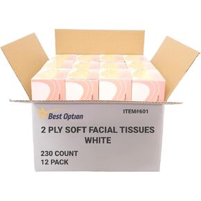 Soft 2-Ply Facial Tissue, White, 230-Count Box | Professional, Gentle and Durable | Great for Bathroom, Office, Business, School (2,760 Tissues, Bulk Pack of 12-Boxes)