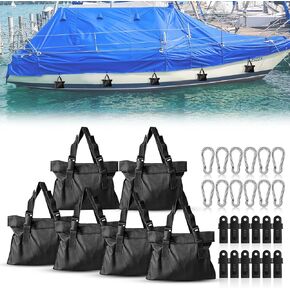 Boat Cover SandBag, Mooring Covers for Boats, 900D Marine Grade Boat Cover Sand Bags Kit, Sand Bags for Weight with Tarp Clip Accessories, 6 Pack Black