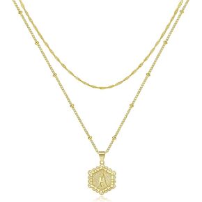 JSJOY Gold Initial A-Z Letter Necklace for Women Layered Choker Paperclip Chain Coin Pendant Necklace for Girls 18+2 Inch Choker 14+2 Inch 26 Capital in Saudi Arabia