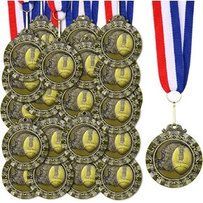 Misdary 36 Pcs Award Medals for Kids 2'' Gold Sports Awards Soccer Basketball Football Baseball Medals Trophy with Red White Blue Stripes Ribbon for Kids Sports Party Winner Gifts(Football)