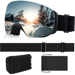 Ski Goggles For Women Men Adults, Frameless Magnetic HD Interchangeable Lens Anti Fog 100% UV400 Snowboard Goggles