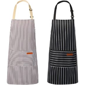 2 Pack Kitchen Aprons, Apron for Restaurant with Adjustable Neck Strap, 2 Pockets Chef Aprons for Cooking Baking