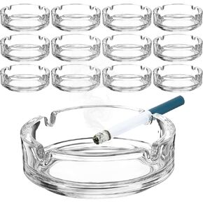 Fabbay Glass Ashtrays Bulk for Cigarette Cigar Crystal Ashtray Large Home Round Clear Ashtray Cool Office Decor Outdoor and Indoor Use Patio Porch Deck Decoration, 4.21 x 1.3 Inches (Clear)
