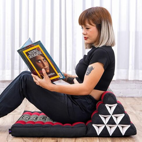 Leewadee Comfortable Japanese Floor Mattress - Thai Floor Bed with Triangle Cushion - Futon Mattress - XL Extra Long Thai Massage Mat, 89 x 20 inches, Green Red, Kapok Filling in Kuwait