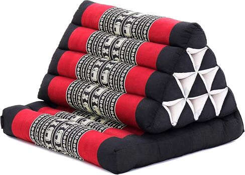 Leewadee Comfortable Japanese Floor Mattress - Thai Floor Bed with Triangle Cushion - Futon Mattress - XL Extra Long Thai Massage Mat, 89 x 20 inches, Green Red, Kapok Filling in Kuwait