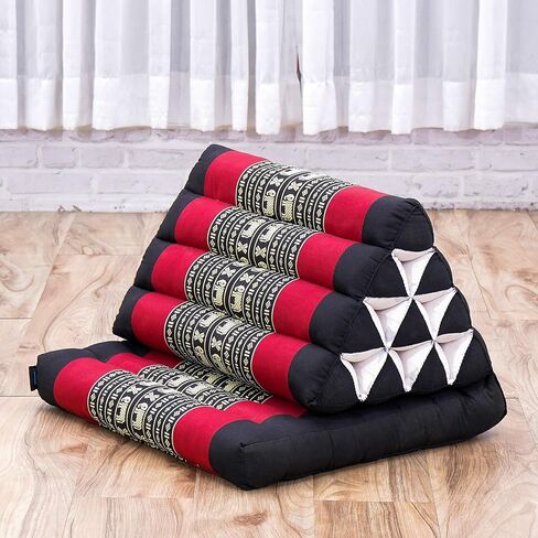 Leewadee Comfortable Japanese Floor Mattress - Thai Floor Bed with Triangle Cushion - Futon Mattress - XL Extra Long Thai Massage Mat, 89 x 20 inches, Green Red, Kapok Filling in Kuwait