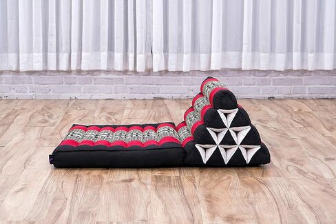 Leewadee Comfortable Japanese Floor Mattress - Thai Floor Bed with Triangle Cushion - Futon Mattress - XL Extra Long Thai Massage Mat, 89 x 20 inches, Green Red, Kapok Filling in Kuwait