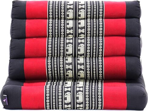 Leewadee Comfortable Japanese Floor Mattress - Thai Floor Bed with Triangle Cushion - Futon Mattress - XL Extra Long Thai Massage Mat, 89 x 20 inches, Green Red, Kapok Filling in Kuwait