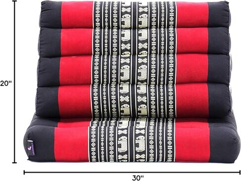 Leewadee Comfortable Japanese Floor Mattress - Thai Floor Bed with Triangle Cushion - Futon Mattress - XL Extra Long Thai Massage Mat, 89 x 20 inches, Green Red, Kapok Filling in Kuwait