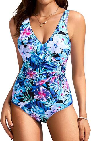 Kate Kasin Women's One Piece Swimsuit Tummy Control Ruched Slimming Cute Bathing Suit Ruffle V Neck Swimwear Adjustable Strap in Saudi Arabia
