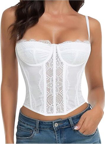 OYOANGLE Women's Lace Crop Corset Tops Backless Asymmetrical Hem Sleeveless Y2k Cami Tops in Saudi Arabia