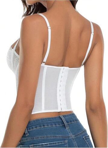 OYOANGLE Women's Lace Crop Corset Tops Backless Asymmetrical Hem Sleeveless Y2k Cami Tops in Saudi Arabia