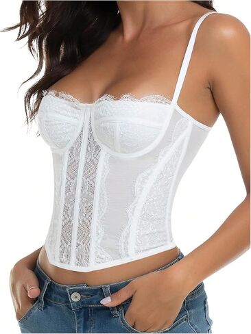 OYOANGLE Women's Lace Crop Corset Tops Backless Asymmetrical Hem Sleeveless Y2k Cami Tops in Saudi Arabia