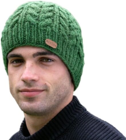 Traditional Irish Wool Beanie Cap for Men, 100% Wool, Internal Lining, Made in Ireland in Saudi Arabia