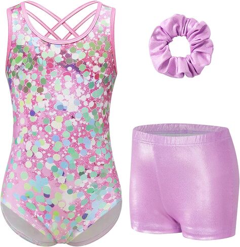 Idgreatim 5-10 Years Gymnastics Leotards for Girls Sparkly Unitards Biketards with Shorts Activewear Outfits in Saudi Arabia