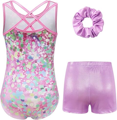 Idgreatim 5-10 Years Gymnastics Leotards for Girls Sparkly Unitards Biketards with Shorts Activewear Outfits in Saudi Arabia